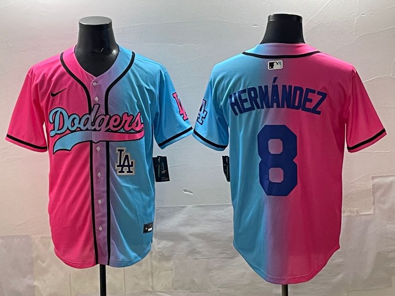 Men Los Angeles Dodgers 8 Hernandez Blue pink Game 2025 Nike MLB Jersey style 0010